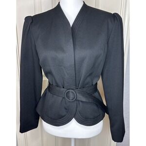 The Works Vtg Women's Black Cropped Blazer Jacket Button Down Shirt W/ Belt M/L
